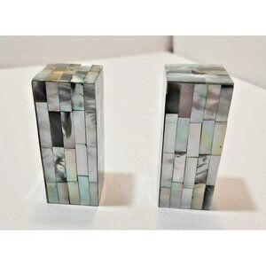 Vintage Mother Of Pearl Shell Salt And Pepper Shakers Set 3" Tall Kim Seybert